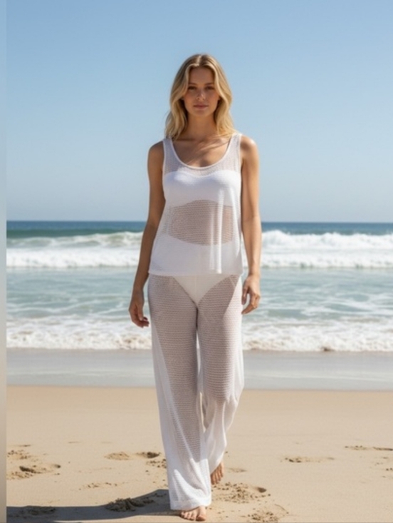 Hurley Other - Hurley White Crochet Swim  Tank and Wide-Leg Cover-Up Pants Set 2 Piece